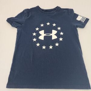 Under Armour Graphic Tee Kids Size Medium Navy Blue Patriotic Flag FreedomSporty